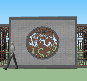 中式景墙草图大师模型skp模型，景墙sketchup模型skp文件分享