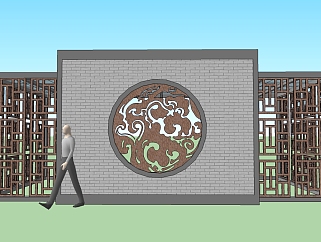 中式景墙草图大师模型skp模型，景墙sketchup模型skp文件分享