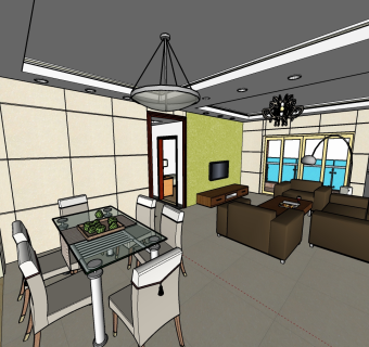  中式室内客厅设计sketchup模型下载，客厅草图大师模型