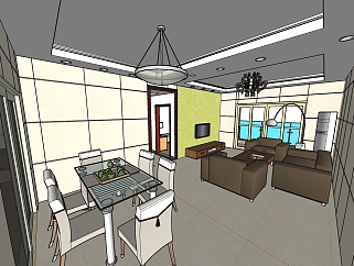 中式<em>室内客厅</em>设计sketchup模型下载，客厅草图大师模型