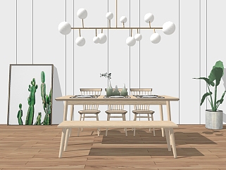 北欧餐桌椅组合su模型，<em>简约</em>餐桌sketchup模型下载