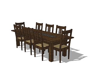<em>现代实木</em>餐桌椅免费su模型，餐桌椅sketchup模型下载