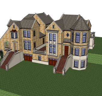 欧式联排别墅su模型，别墅sketchup模型下载
