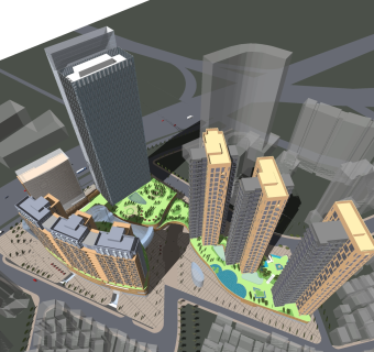 现代高层办公楼草图大师模型，高层办公楼sketchup模型免费下载