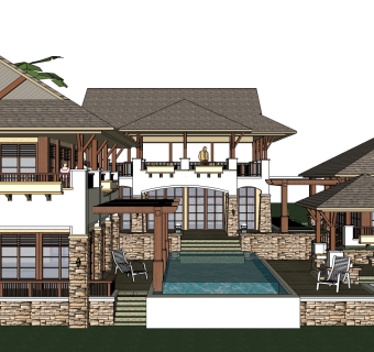 东南亚风格别墅su模型下载、东南亚风格别墅草图大师模型下载