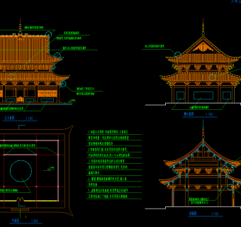寺庙平立面施工图，寺庙CAD建筑图纸下载