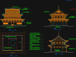 寺庙平立面施工图，寺庙CAD建筑图纸下载
