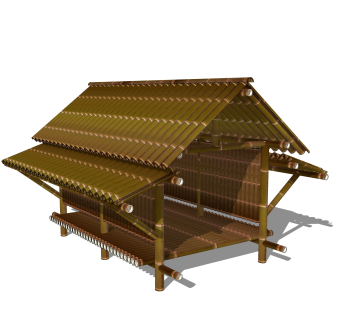 现代竹制竹屋su模型，竹屋草图大师模型下载