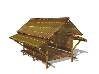现代竹制竹屋su模型，竹屋草图大师模型下载