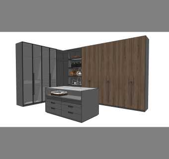 现代简约衣柜草图大师模型，衣柜SKP模型下载