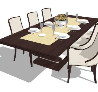 欧式实木餐桌椅skp模型，欧式餐桌skp模型下载