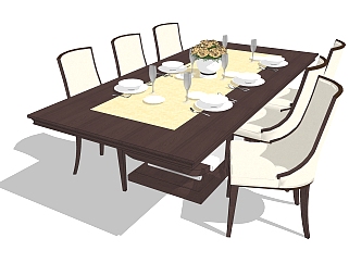 欧式实木餐桌椅skp模型，<em>欧式餐桌</em>skp模型下载