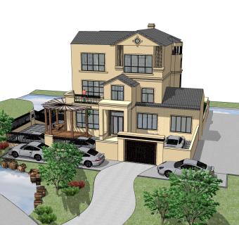 欧式别墅sketchup模型，别墅su模型下载