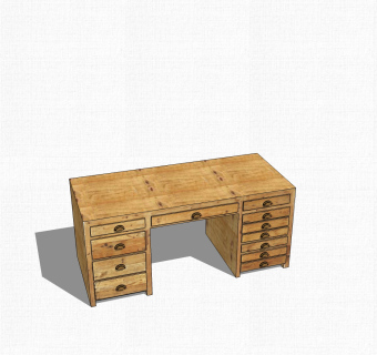 现代实木办公桌草图大师模型，办公桌skp模型下载