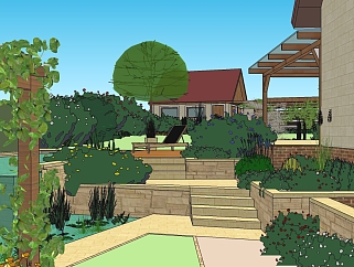 <em>中式庭院</em>景观规划su模型，庭院sketchup模型