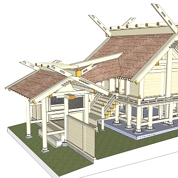 中式古建筑免费su模型下载、古建筑草图大师模型下载