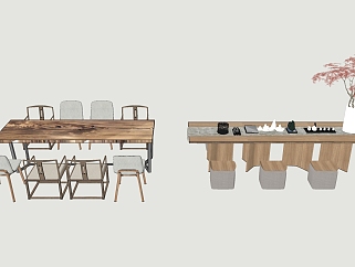24中式餐桌<em>椅茶桌椅</em>su模型，餐桌sketchup模型下载