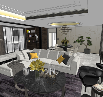 港式后现代住宅套案草图大师模型，家装SU模型下载