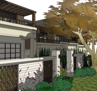 东南亚风格别墅su模型下载、东南亚风格别墅草图大师模型下载