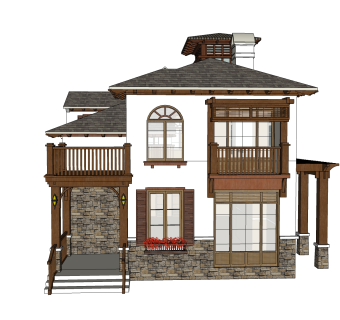 欧式别墅SU模型，别墅SKP模型下载