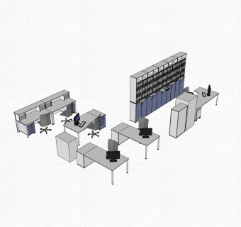 现代办公桌su模型，办工桌sketchup模型下载