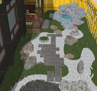 日式庭院建筑SU模型，庭院建筑SKB文件下载