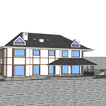 傍山<em>现代独栋</em>别墅草图大师模型下载，<em>独栋</em>别墅sketchup...