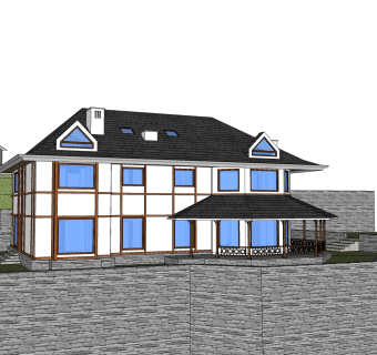 傍山现代独栋别墅草图大师模型下载，独栋别墅sketchup模型