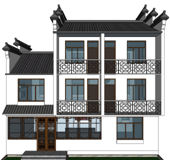 精品中式别墅设计草图大师模型库下载