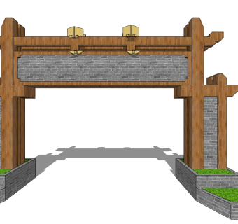 中式城寨大门草图大师模型下载、城寨大门su模型下载