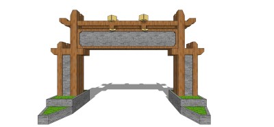 中式城寨大门草图大师模型下载、城寨大门su模型下载