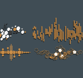现代木质墙饰挂件组合su模型、木质墙饰挂件草图大师模型下载