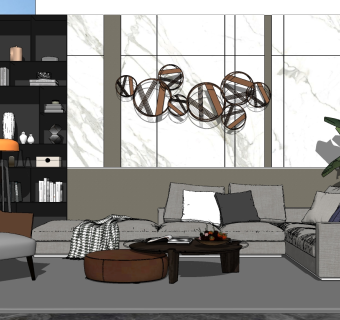 现代轻奢布艺沙发su模型，沙发sketchup模型下载