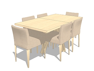 现代实木餐桌椅su模型，家用餐桌椅草图大师模型下载