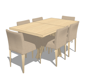 现代实木餐桌椅su模型，家用餐桌椅草图大师模型下载