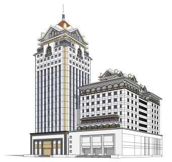 欧式新古典酒店外观草图大师模型，新古典酒店外观sketchup模型免费下载