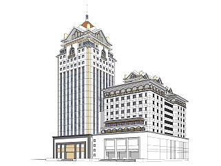 欧式新古典酒店外观草图大师模型，新古典酒店外观sketchup模型免费下载