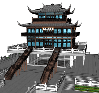 中式古建阁楼草图大师模型下载、古建阁楼草图大师模型下载