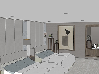 现代酒店<em>客房</em>免费su模型，室内设计草图模型sketchup...