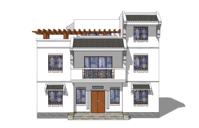 中式别墅外观草图大师模型，别墅外观sketchup模型免费下载