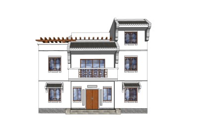 新中式别墅草图大师模型，别墅sketchup模型