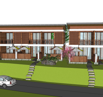 精致木屋现代独栋别墅草图大师模型下载，独栋别墅sketchup模型