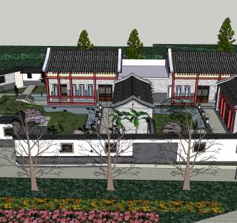 传统四合院建筑草图大师模型分享免费下载