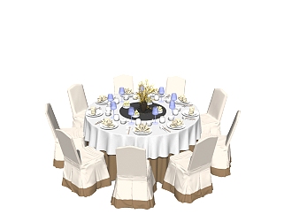 现代宴会餐桌椅免费su模型下载、现代宴会餐桌椅草图...