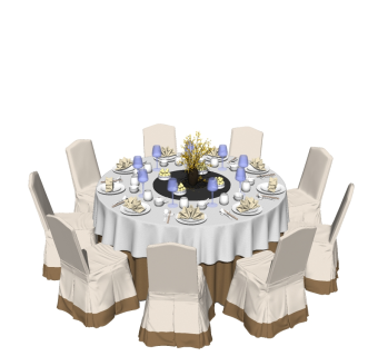 现代宴会餐桌椅免费su模型下载、现代宴会餐桌椅草图大师模型下载