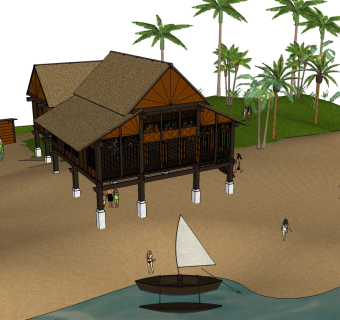 东南亚风格别墅su模型下载、东南亚风格别墅草图大师模型下载