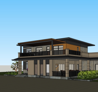 现代独栋别墅su模型下载，别墅草图大师模型分享