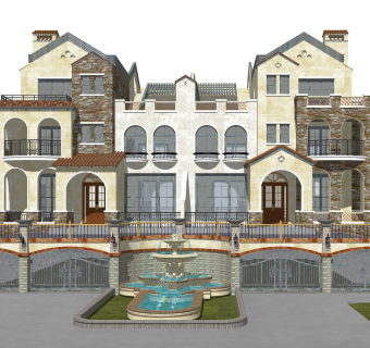 欧式别墅外观草图大师模型，别墅外观sketchup模型免费下载
