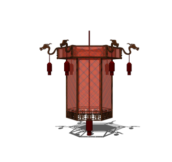 中式六方宫灯落地灯草图大师模型，落地灯su模型下载