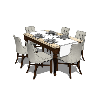 简欧餐桌椅免费su模型，餐桌椅草图大师模型下载